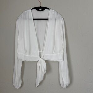Elegant White Tie-Front Blouse